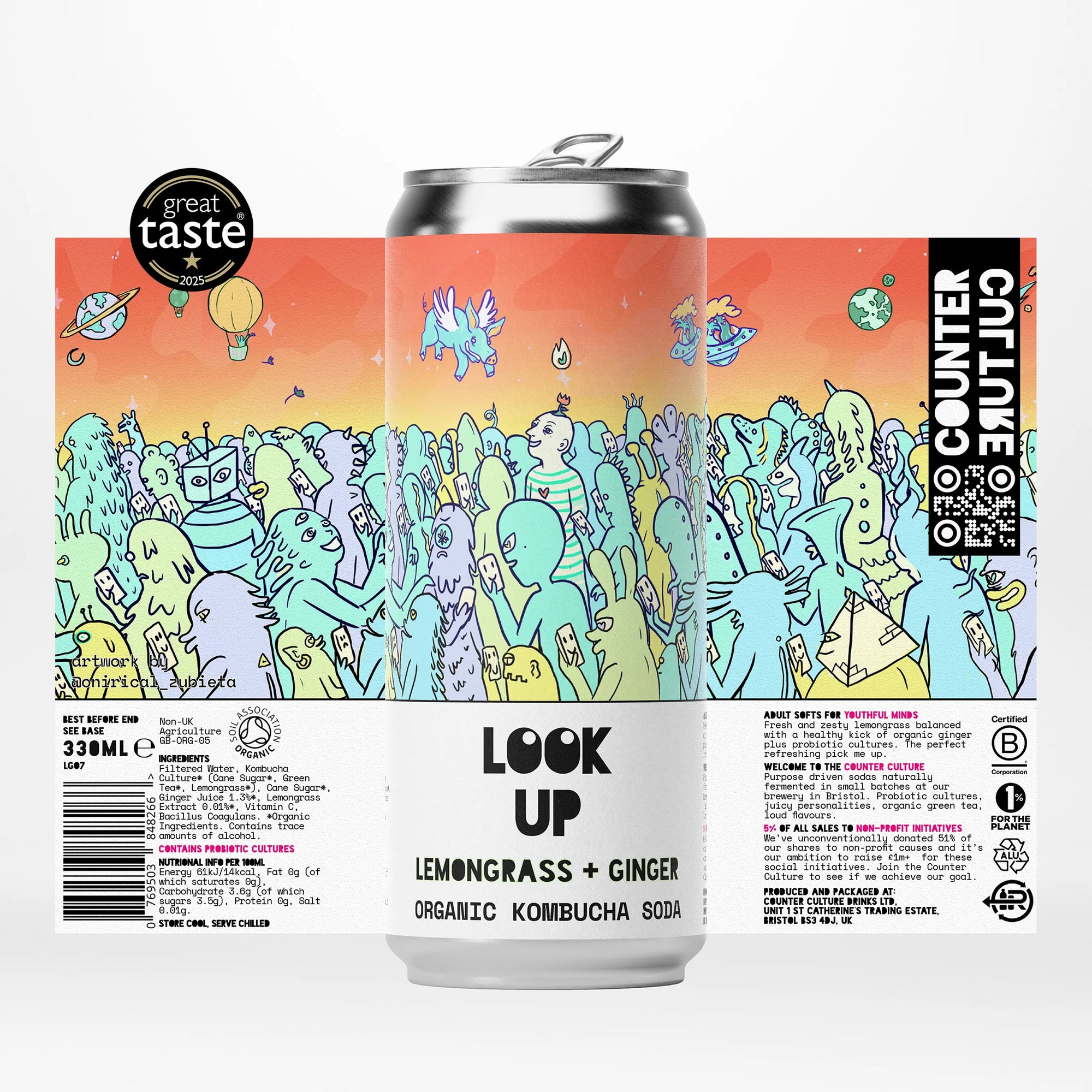 12 x Lemongrass + Ginger Organic Kombucha Soda 330ml