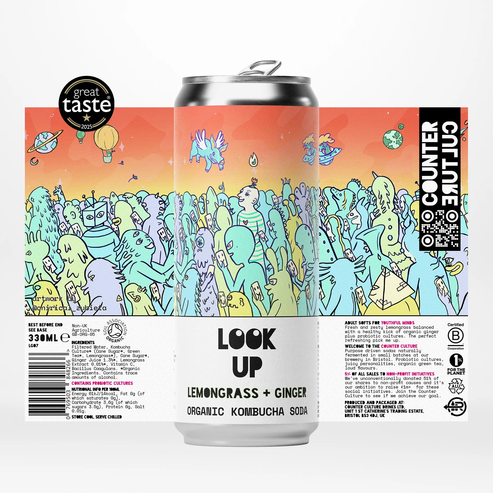 12 x Lemongrass + Ginger Organic Kombucha Soda 330ml
