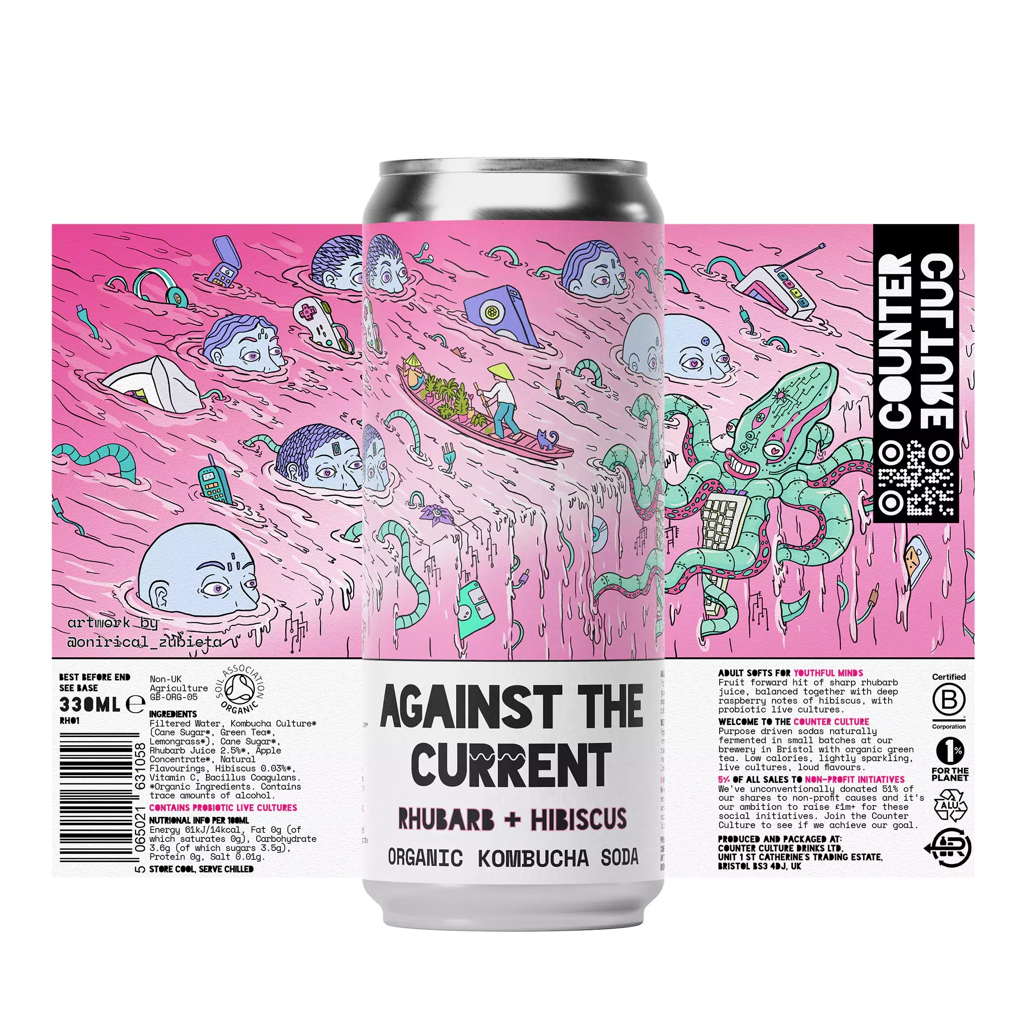 Rhubarb + Hibiscus Organic Kombucha Soda // Against the Current