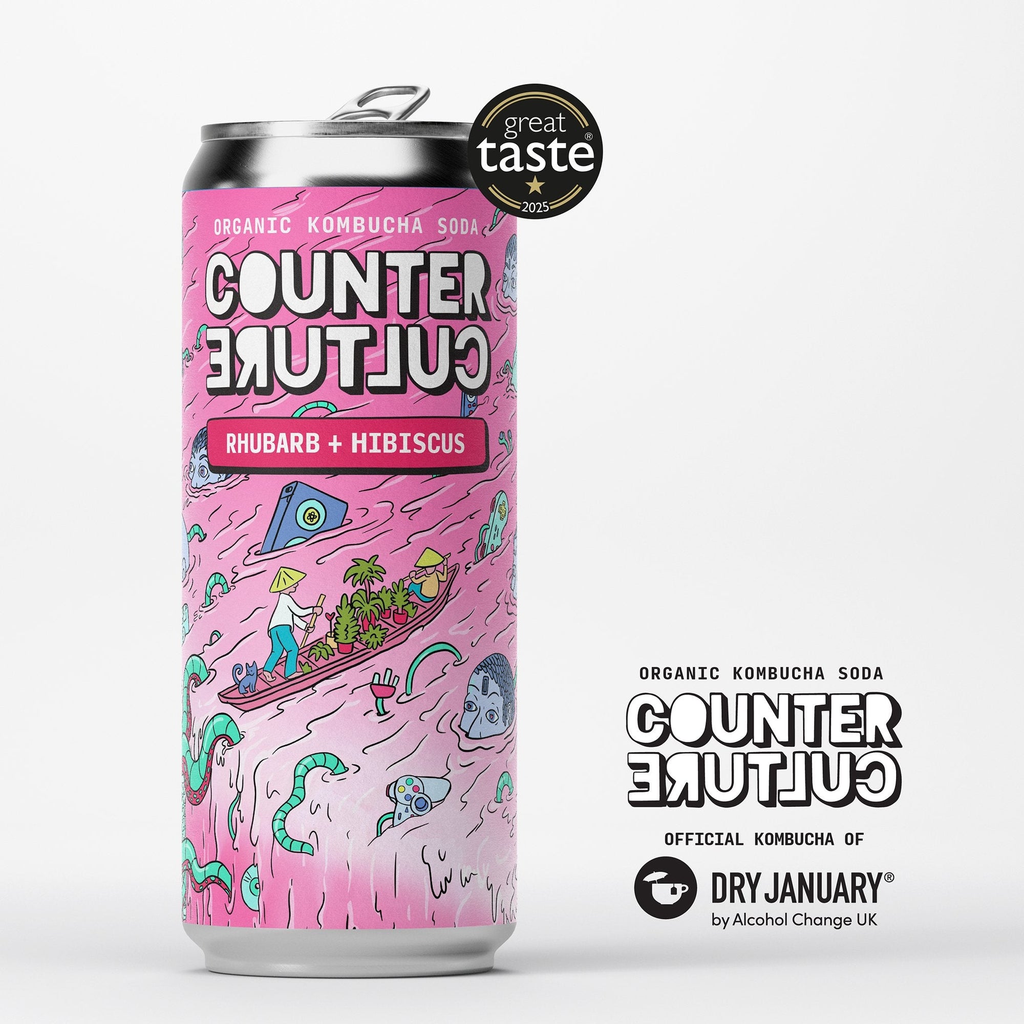 12 x Rhubarb + Hibiscus Organic Kombucha Soda 330ml