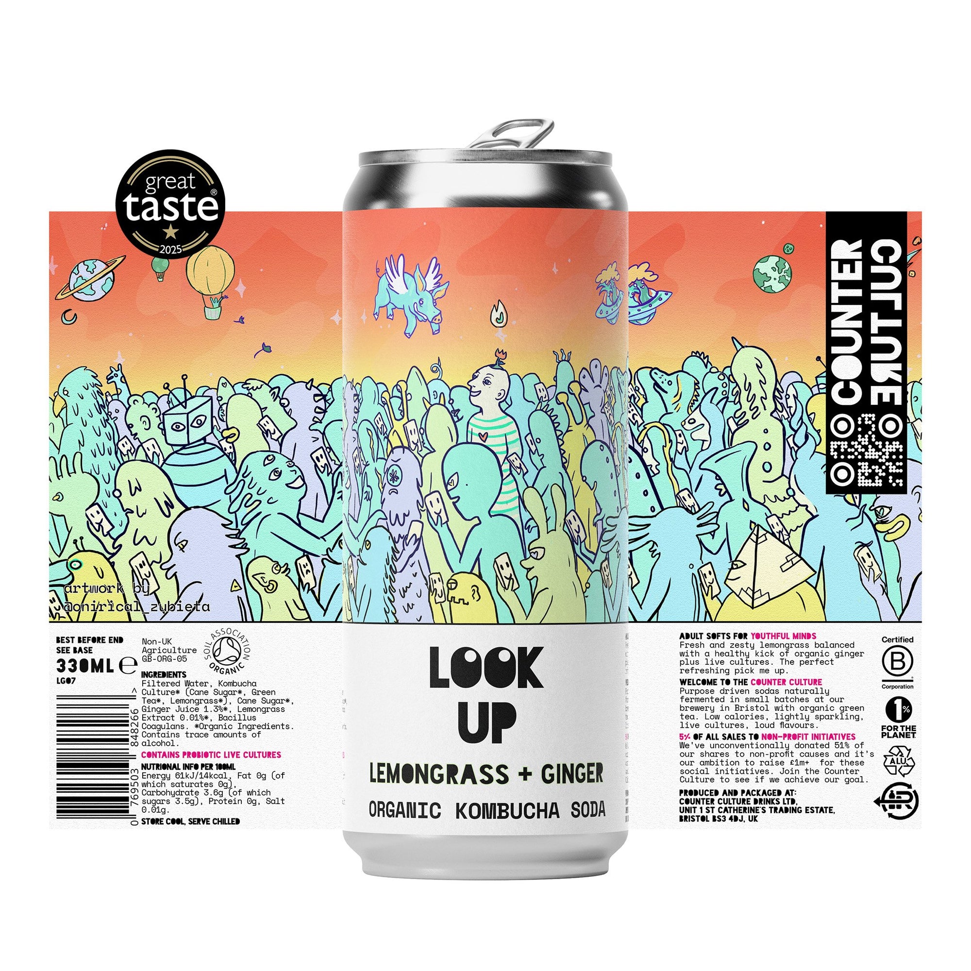 12 x Lemongrass + Ginger Organic Kombucha Soda 330ml