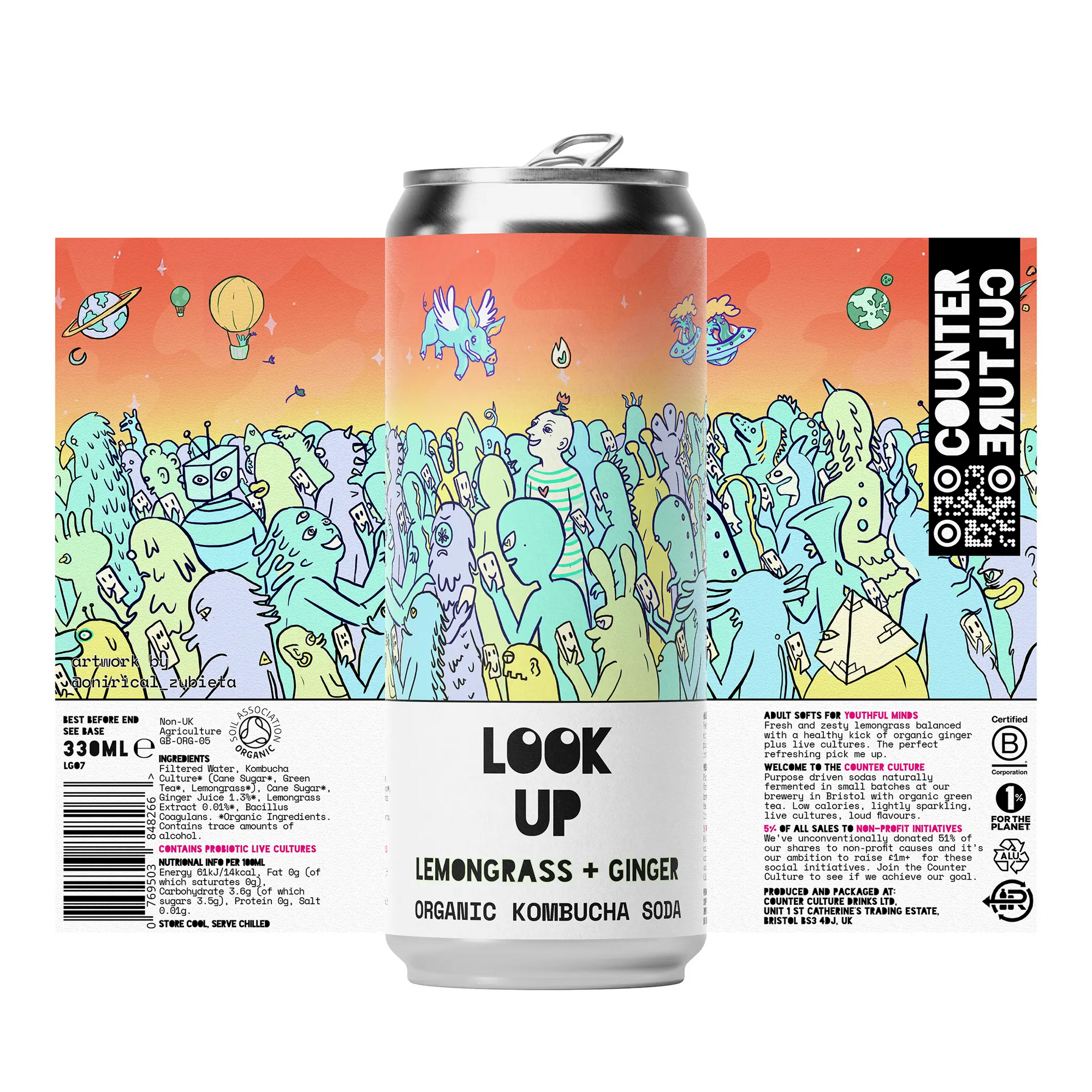 12 x Lemongrass + Ginger Organic Kombucha Soda 330ml