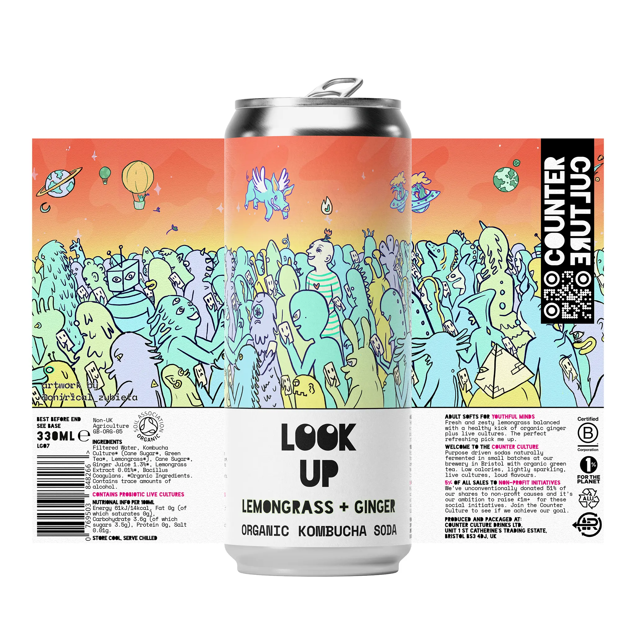 12 x Lemongrass + Ginger Organic Kombucha Soda 330ml