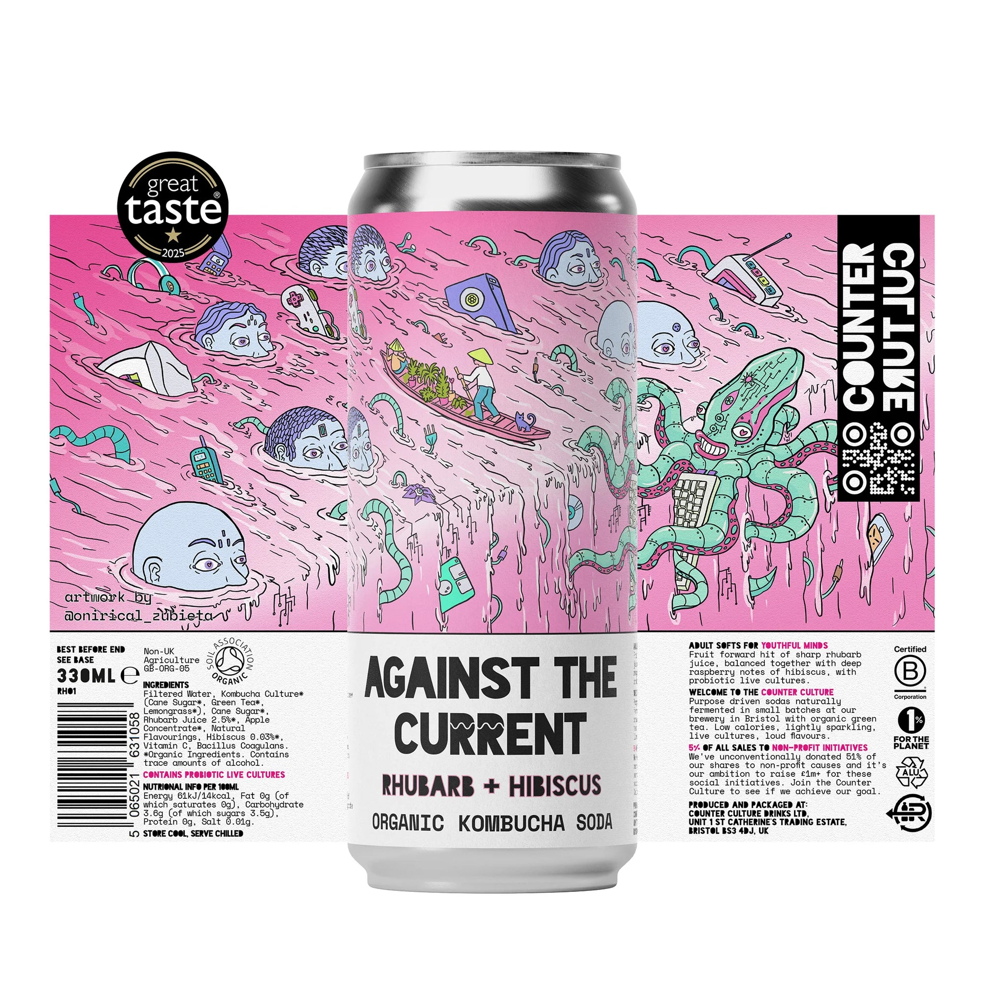 Rhubarb + Hibiscus Organic Kombucha Soda // Against the Current