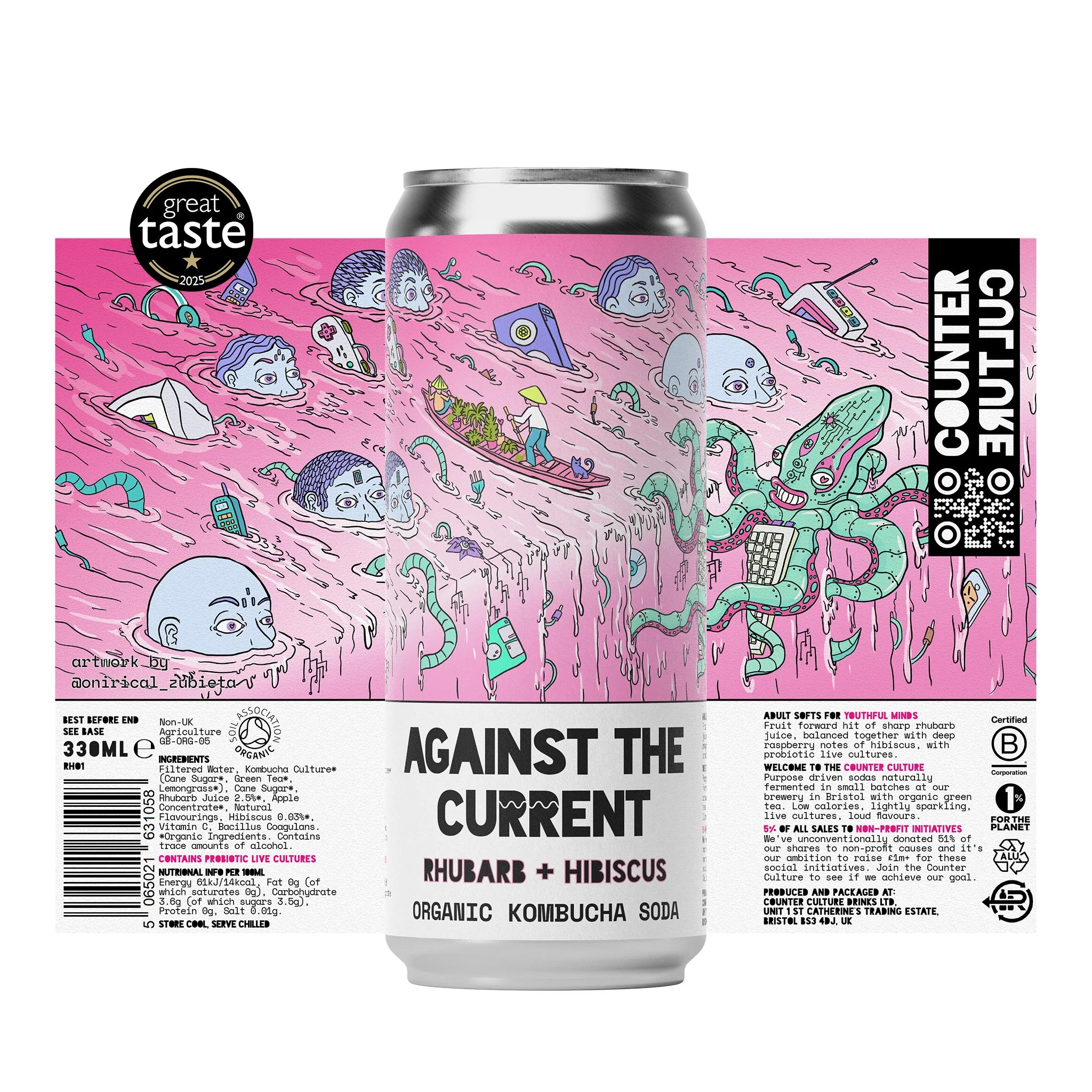 Rhubarb + Hibiscus Organic Kombucha Soda // Against the Current